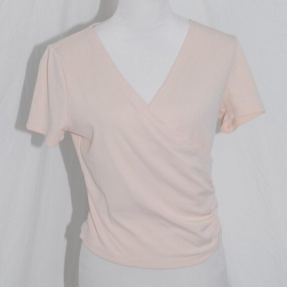 Pinkish-Cream Ribbed Shein Womens Large Top VNeck Layered Look EUC - Picture 1 of 9